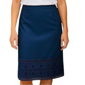 Talbots NWT Navy Blue Pencil Skirt Plus Size Lined w Lace Trim Womens Size 14P